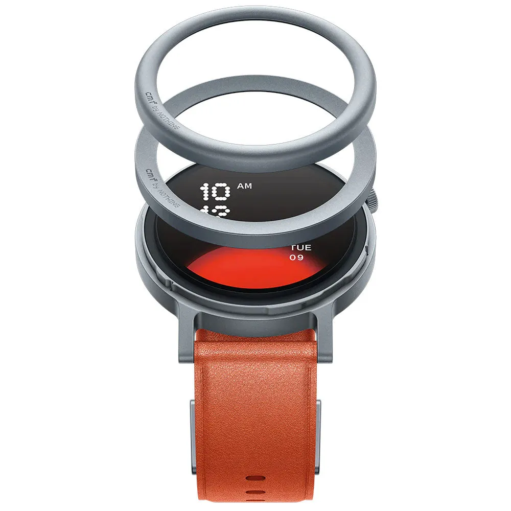 CMF Watch Pro 2 D398 Smart Watch (45mm - GPS) Ash Gray Metal Case With Orange Leather Strap