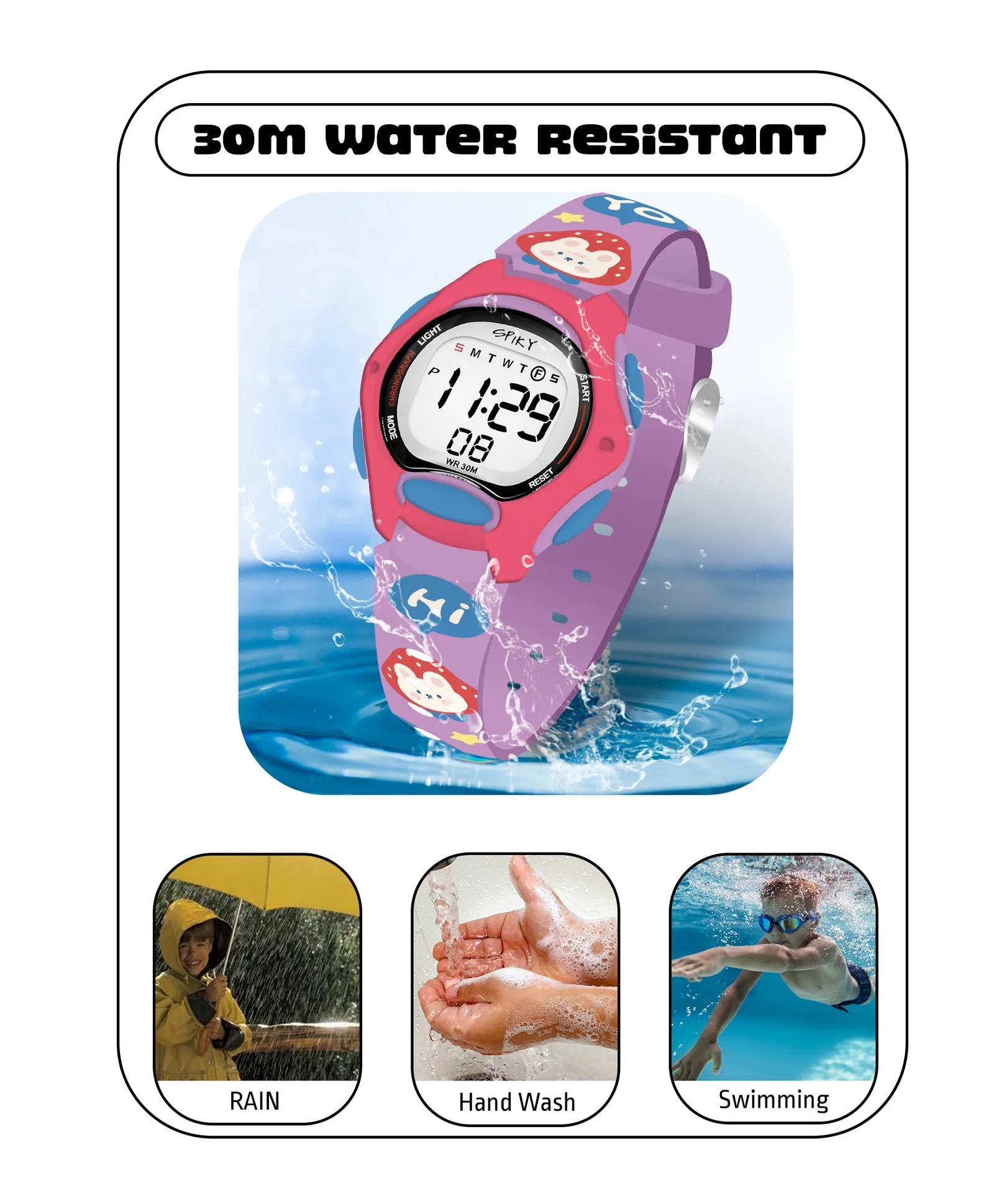 Spiky Eva18 Printed Strap Round Sports Digital Watch - Turquoise
