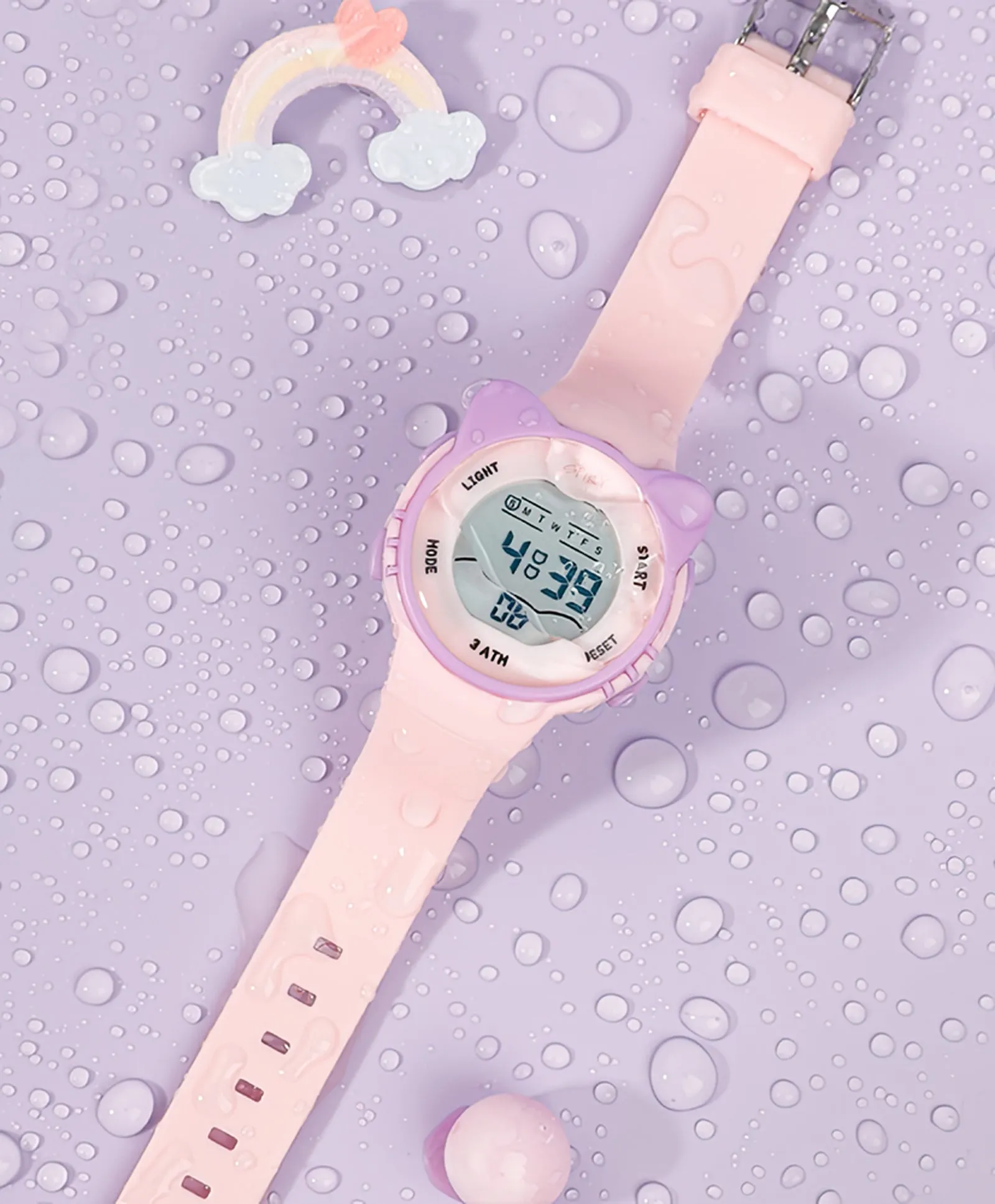 Spiky Round Cat Shaped Sports Digital Watch - White