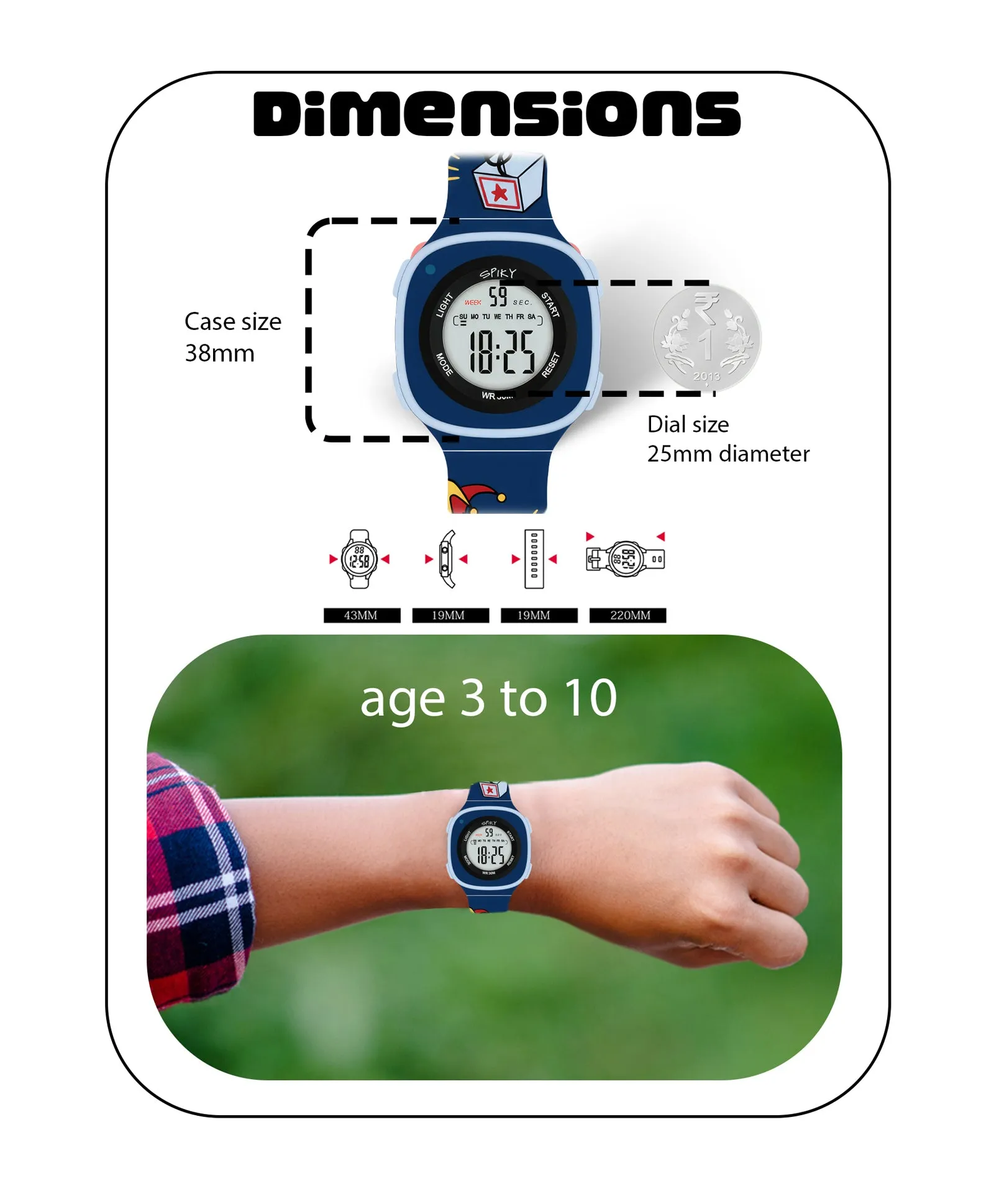 Spiky Square Digital Watch for Kids